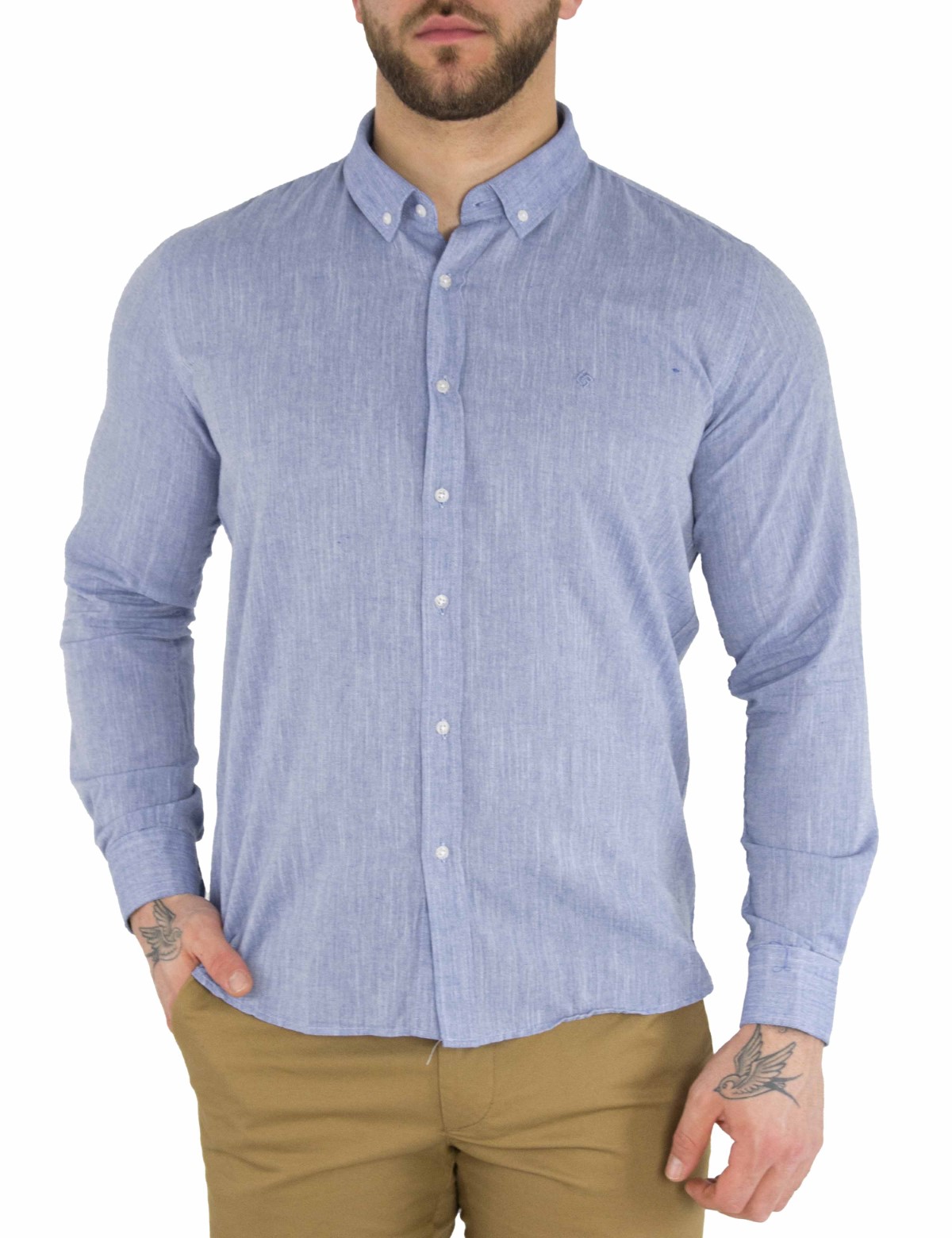 Ανδρικό μπλε μονόχρωμο πουκάμισο SL65 φωτογραφία